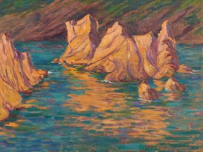 Eugène ALLUAUD (1866-1947) Les rochers à Agay
Huile sur panneau, signée en bas à...