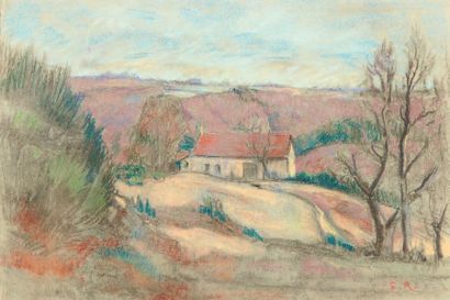 Eugène ALLUAUD (1866-1947) Crozant, paysage à la chaumière
Pastel, signé d'initiales...