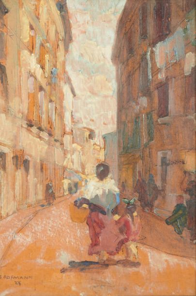GROSMANN (?) 
Street in Africa, 1927
Oil on paper mounted on cardboard, signed and...