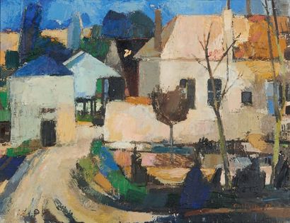 Bernard CATHELIN (1901-2004) 
Village en hiver, 1957
Huile sur toile, signée et datée...