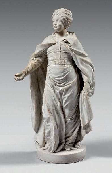 SÈVRES Statuette «Le nègre» en biscuit dur.
XVIIIe siècle. (Bras et corps restaurés).
Hauteur:...