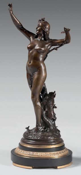 Raoul LARCHE (1860-1912) 
La Sève
Grande statuette figurant une jeune femme nue près...