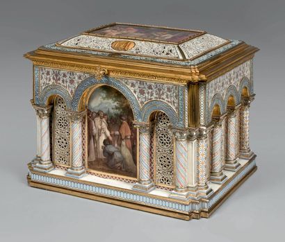 SÈVRES Coffret à bijoux dit coffret «roman»
Modèle dessiné par Ferdinand Régnier...