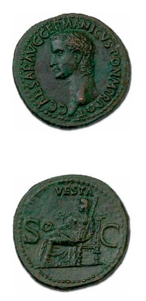null CALIGULA (37-41) As (37-38).
Sa tête nue à gauche. R/ Vesta assise à gauche.
C....