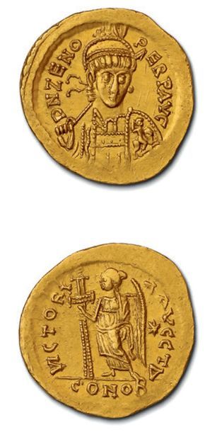 null ZENON (474-491) Solidus. 4,49 g. Tarse (Cilicie) (475-476 ou 484).
Son buste...