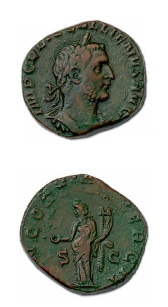 null GALLIEN (253-268) Sesterce (253-255).
Son buste lauré et cuirassé à droite.
R/...