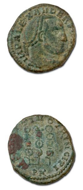 null ALEXANDRE TYRAN (308-310) Follis. Carthage.
Sa tête lauré à droite.
R/ Aigle...