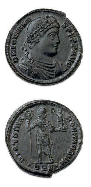 null JOVIEN (363-364) Double maiorina. Thessalonique (363-364).
Son buste diadémé,...