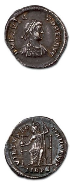 null FLAVIUS VICTOR (387-388) Silique. Milan.
Son buste diadémé, drapé et cuirassé...