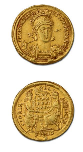 null CONSTANCE II (324-361) Solidus. Nicomédie. 4,38 g.
Son buste armé de face.
R/...