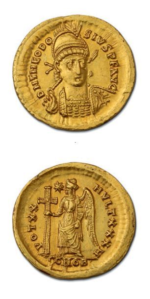 null Lot:
Solidi: 3 exemplaires. Constantinople. Thédose II (R/ Victoire) - Justinien...