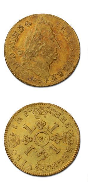 null Louis d'or aux quatre L. 1694. Lille. Réf.
D. 1440 A. Très bel exemplaire.