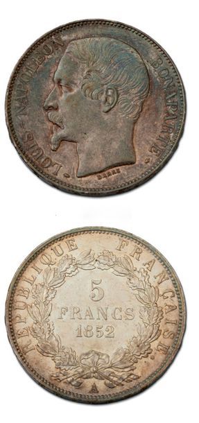 null DEUXIÈME RÉPUBLIQUE (1848-1852) 5 francs Louis Napoléon Bonaparte. 1852. Paris.
50...