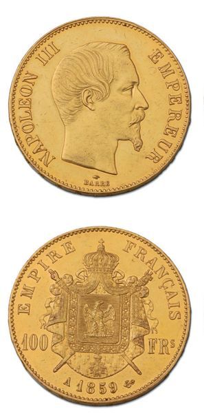 null 100 francs or, tête nue. 1859. Paris.
G. 1135. TTB à superbe.