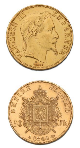 null 50 francs or, tête laurée. 1864. Paris.
G. 1112. TTB à superbe.