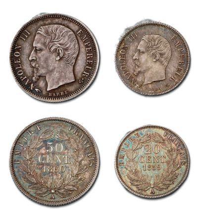 null 50 centimes: 2 exemplaires. 1860 Paris (tête nue) et 1865 Paris (tête laurée).
20...