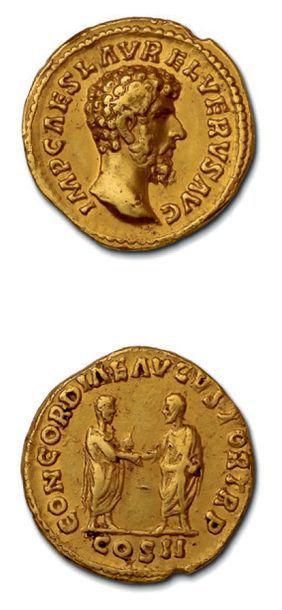 null LUCIUS VERUS (161-169) Auréus. 7,19 g.
Sa tête nue à droite.
R/ Lucius Verus...