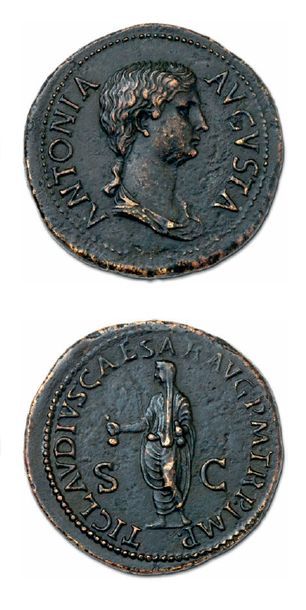 null ANTONIA, mère de Claude († 37) Dupondius. Frappé sous Claude (41-54).
Son buste...