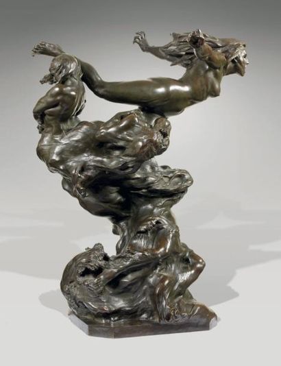 Raoul LARCHE (1860 - 1912) La tempête et ses nuées Grande épreuve en bronze à patine...