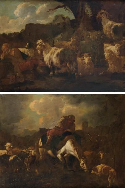 Philippe Peter ROOS dit Rosa de TIVOLI (1657-1706) Troupeau, berger, cheval et chien...