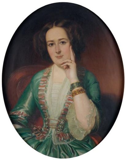 Charles-Jean-Baptiste COLSON (né en 1810) Portrait de femme Huile sur toile, rentoilée,...