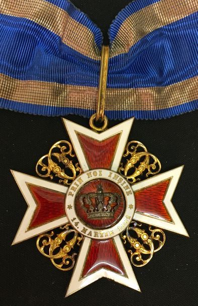 null Roumanie - Ordre de la Couronne, croix de commandeur du premier type en vermeil...