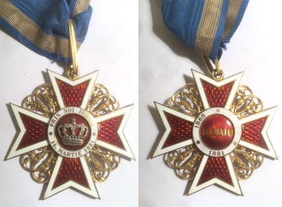 null Roumanie - Ordre de la Couronne, croix de commandeur du premier type en vermeil...