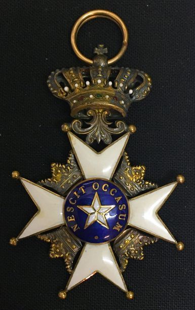 null Suède - Ordre de l'Étoile du Nord, croix de chevalier en or et émail, anneau...