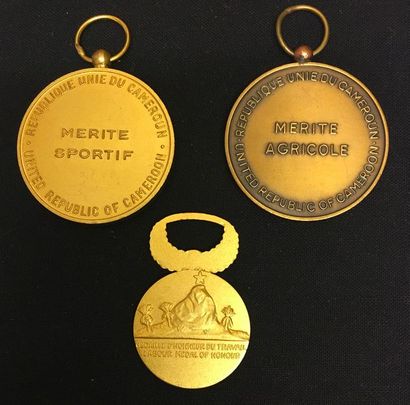 null Cameroun - Lot de trois médailles: une médaille du Mérite sportif en bronze...