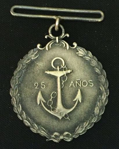 null Chili - Médaille d'ancienneté de la Marine pour 25 ans, en bronze argenté, sans...