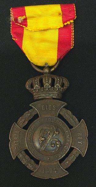 null Espagne - Carlisme, médaille royale et distinguée de Charles VII, en bronze,...