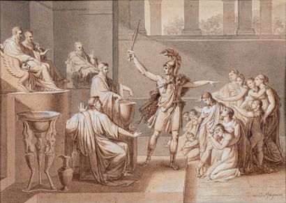 École française néoclassique Theseus going to fight the Minotaur
Pencil, brown wash...