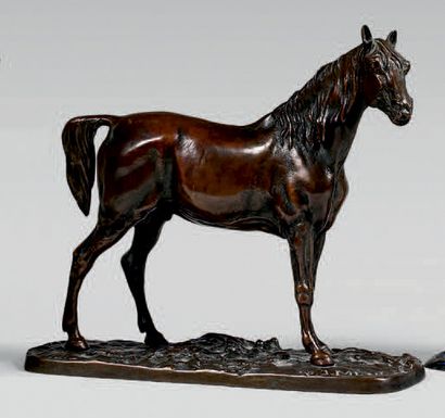 D'APRÈS PIERRE JULES MÈNE Stallion at rest, base au naturel Bronze
statuette with...