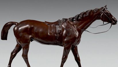 Alfred BARYE (1839-1882) Vermouth
Très grande statuette de cheval sellé, au pas,...