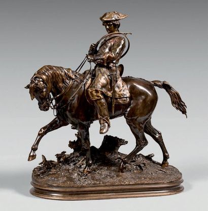 D'APRÈS PIERRE JULES MÈNE Horseback rider
Large bronze statuette with a golden patina.
Base...