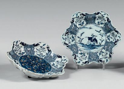 DELFT Dish drainer and its contoured display stand decorated in blue monochrome with...
