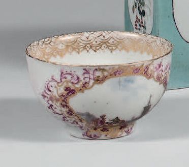 ALLEMAGNE, MEISSEN Cup, its saucer and a sorbet, polychrome and gold decoration of...