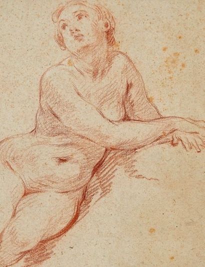Attribué à François LEMOINE (1688-1737) Étude de nu aux mains jointes
Sanguine, porte...