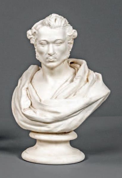 null Male bust draped in biscuit. Marked "John Rose & Co, Publish'd January 1847...
