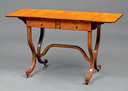 null Small desk with thuja veneer flaps inlaid with rosewood fillets, opening with...