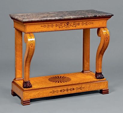 null Console with belt made of speckled maple veneer inlaid with a vase, scrolls,...