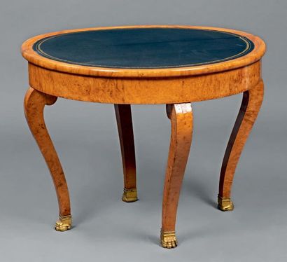 null Half moon game table with folding ash veneer top. Four crooked feet finished...