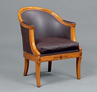null Gondola office armchair in ash wood inlaid with rosewood rosettes, palmettes...