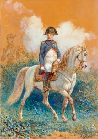 Auguste RAFFET (1804-1860) Napoléon à cheval
Gouache signée en bas à gauche.
16 x...