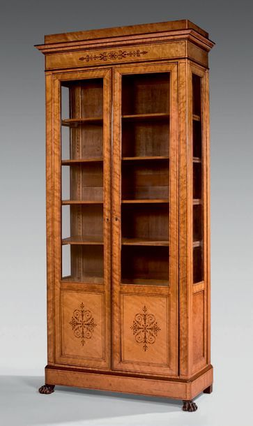 null Silver cabinet with two partly glazed doors in speckled ash veneer and inlaid...