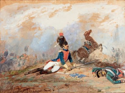 Eugène LAMI (1800-1890) Episode of the Arlon
battle Watercolour signed "Eugène" and...
