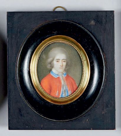 École FRANÇAISE de la fin du XVIIIe siècle Portrait d'homme à la veste rouge
Miniature.
5...