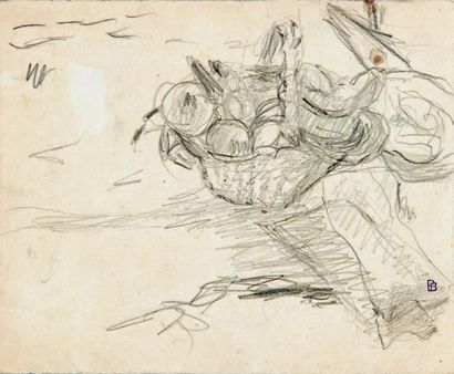 Pierre BONNARD (1867-1947) Fruit basket, ca. 1930
Black pencil drawing, bears the...