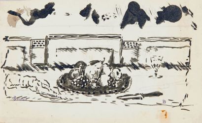 Pierre BONNARD (1867-1947) Plate of fruit on a table, ca. 1920-1925
Drawing in ink...