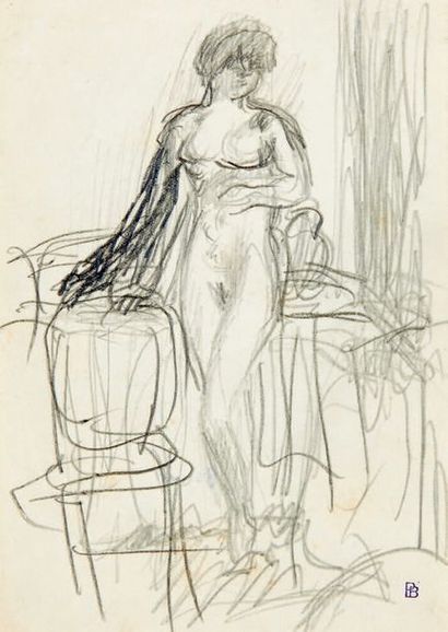 Pierre BONNARD (1867-1947) Standing nude, ca. 1908-1910
Black pencil drawing, with...